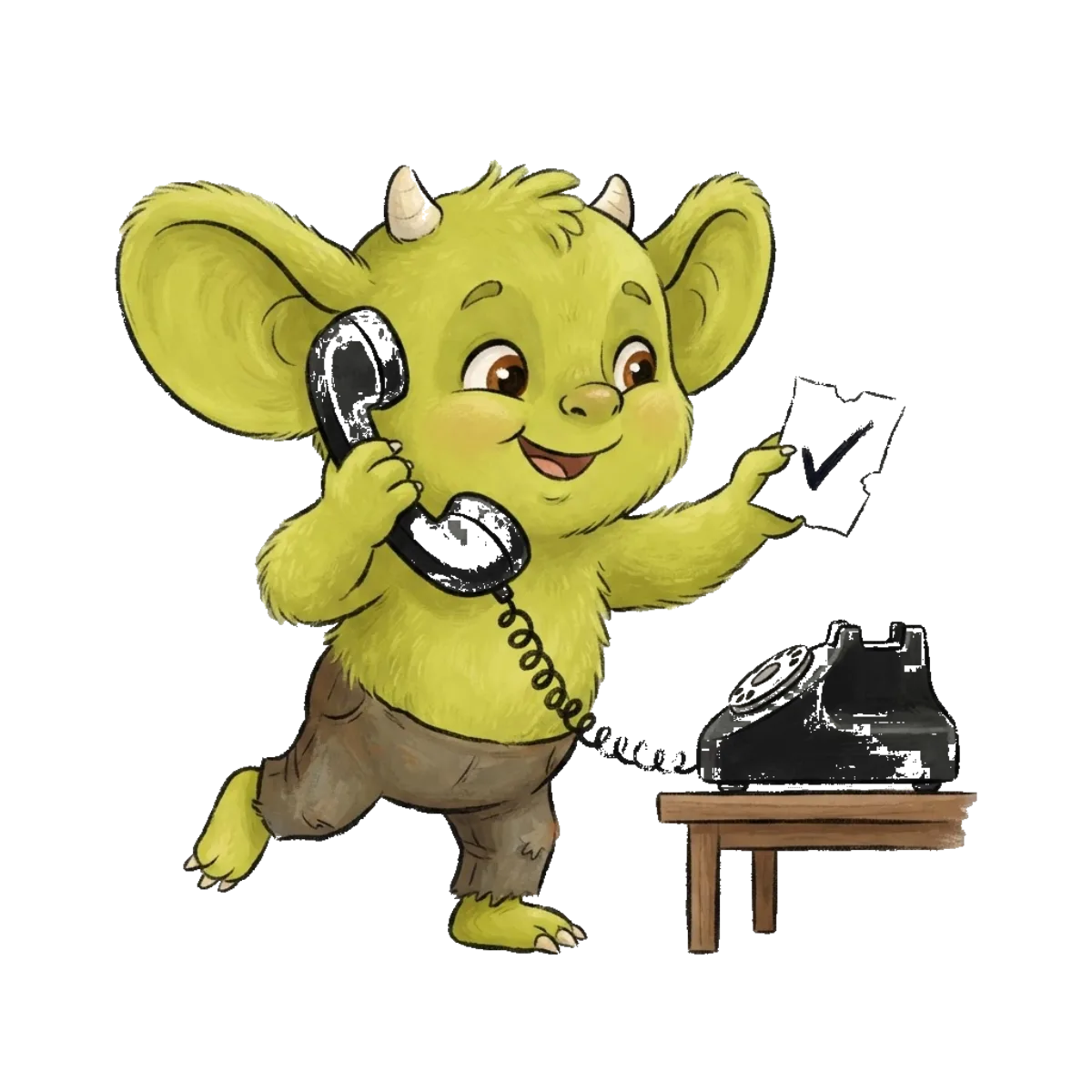 A delighted gremlin celebrating a finished call